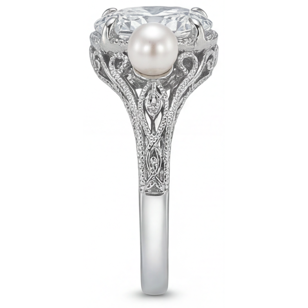 Diamant Ovale Anniversary Ring en Or 14K Blanc – vue de côté