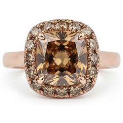 Or 14K Rose Diamant Désert Diamant Bague Halo 2 carats