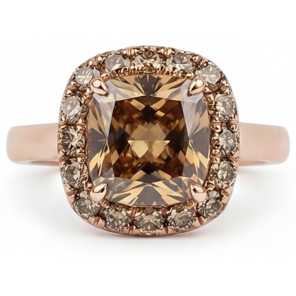 Bague Halo Or 14K Rose avec Diamant – vue principale