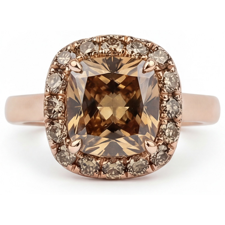 Bague Halo Or 14K Rose avec Diamant – vue principale