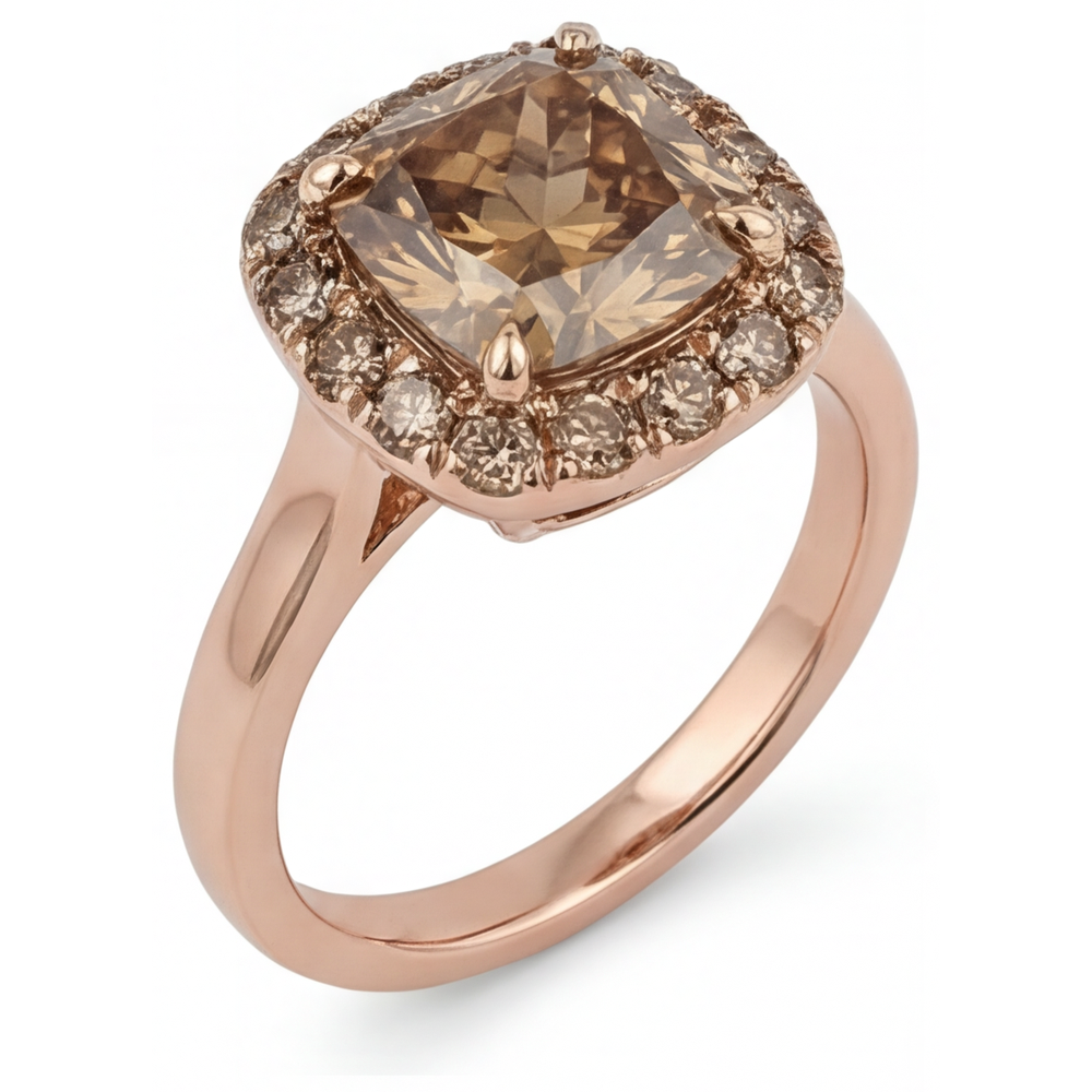 Coussin Diamant bague en Or 14K Rose – vue de côté
