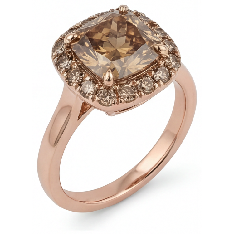 Coussin Diamant bague en Or 14K Rose – vue de côté