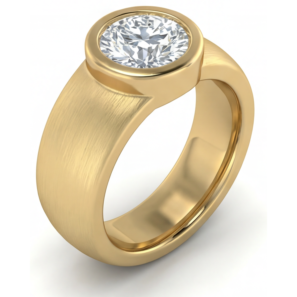 Bague Homme Or Jaune 14 Carats avec Diamant – vue de face