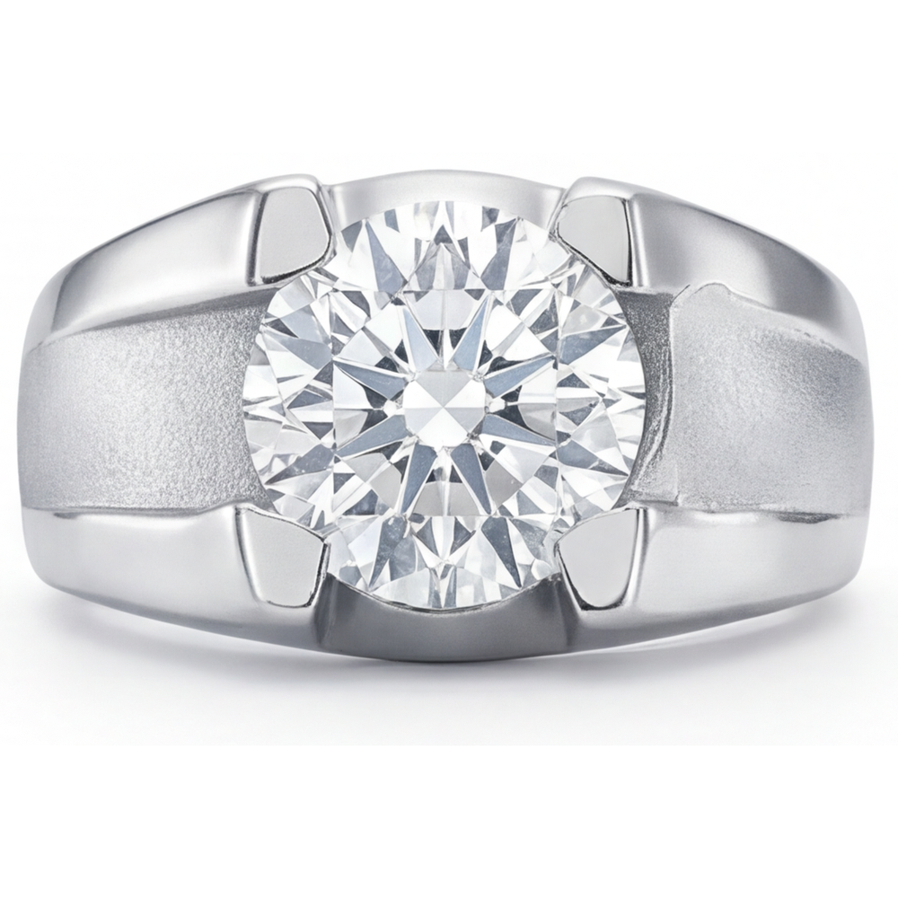 Bague Homme Or Blanc 14 Carats avec Diamant – vue de face