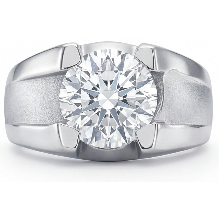 Bague Homme Or Blanc 14 Carats avec Diamant – vue de face