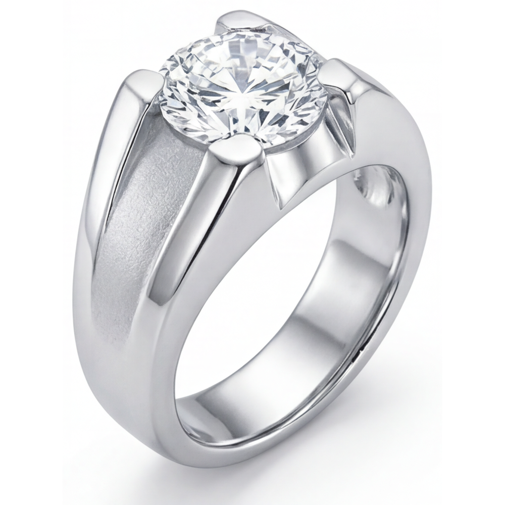 Bague Homme Or Blanc 14 Carats avec Diamant – vue de côté