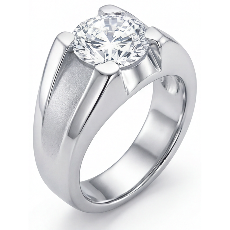 Bague Homme Or Blanc 14 Carats avec Diamant – vue de côté