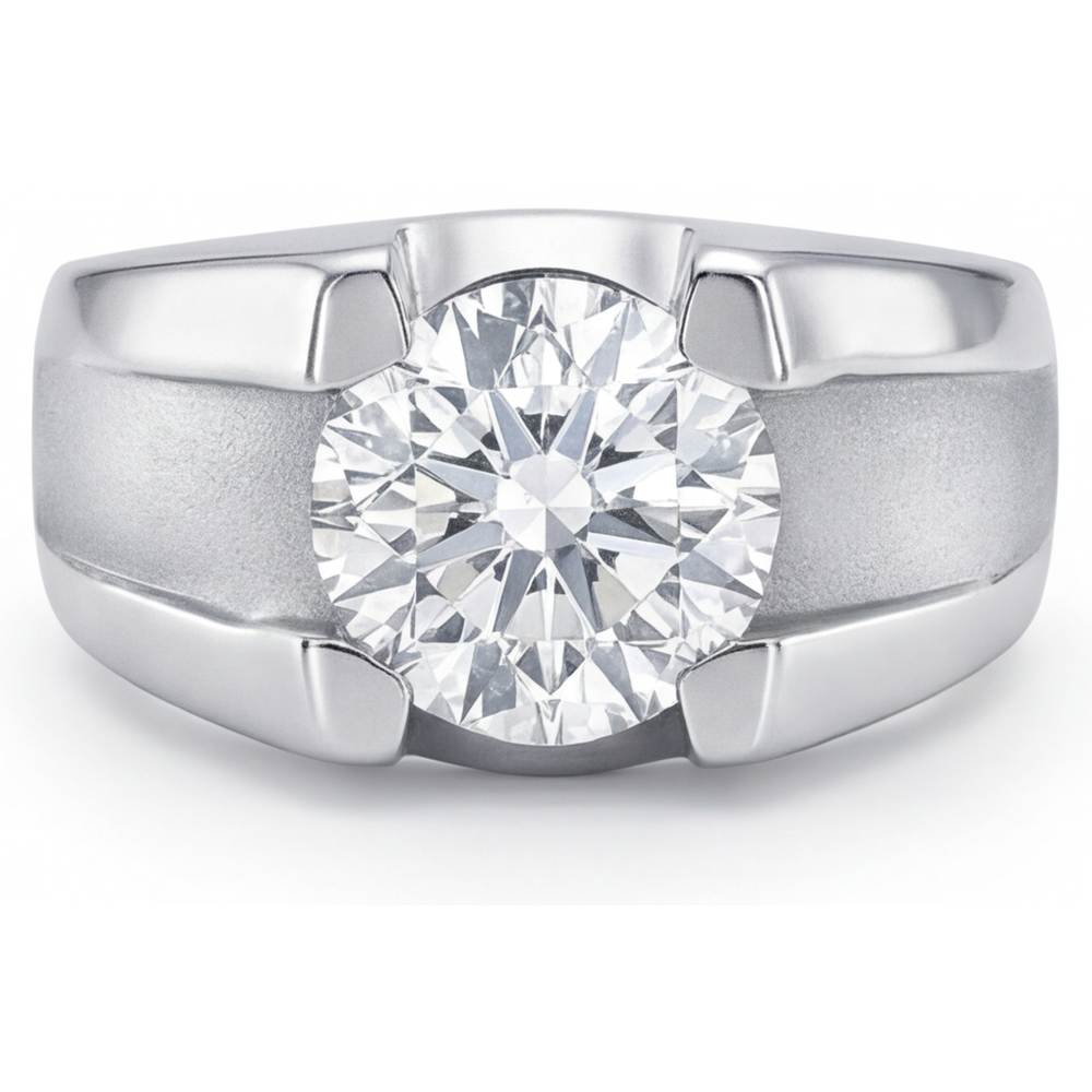 Diamant Taille Ronde Bague Homme en Or Blanc 14 Carats – vue d'angle