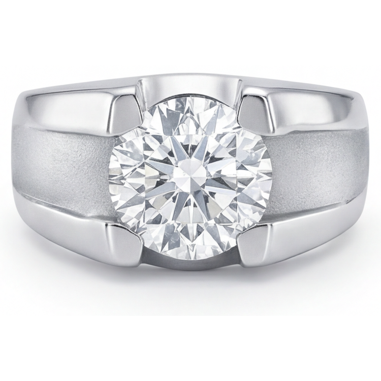 Diamant Taille Ronde Bague Homme en Or Blanc 14 Carats – vue d'angle