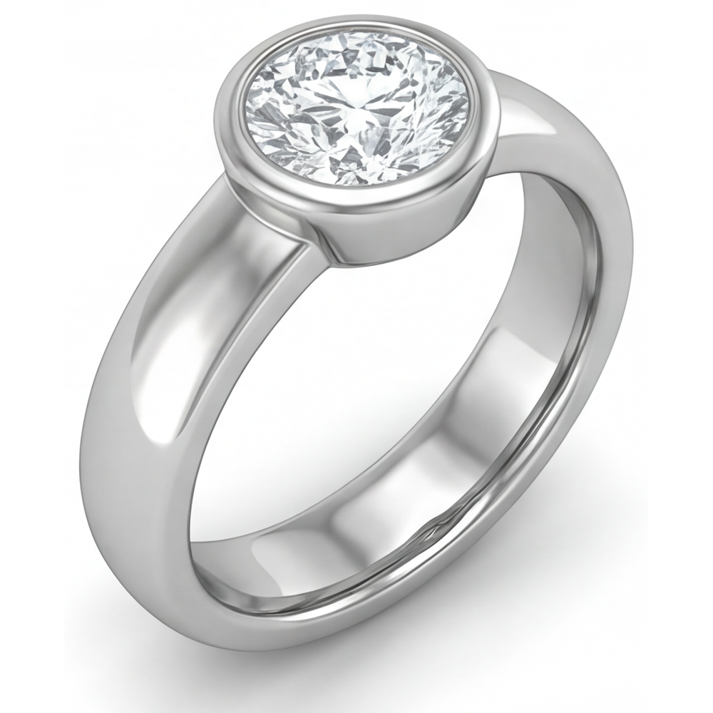 Diamant Taille Brillant Bague Masculine en Or Blanc 14 Carats – vue de face