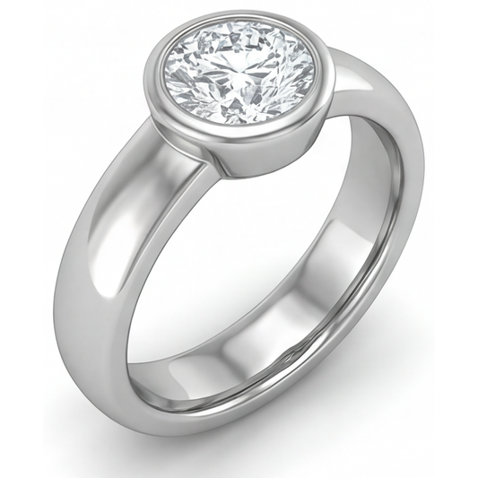 Diamant Taille Brillant Bague Masculine en Or Blanc 14 Carats – vue de face