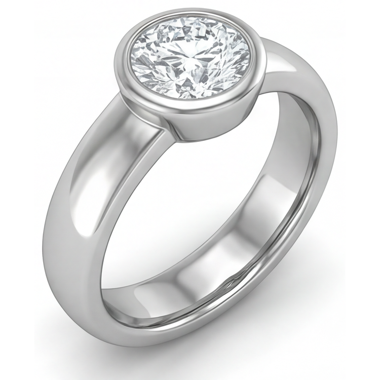 Diamant Taille Brillant Bague Masculine en Or Blanc 14 Carats – vue de face