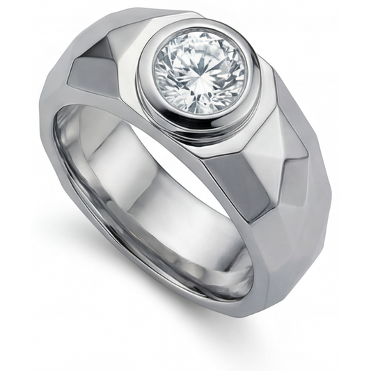 Taille Ronde Diamant bague en Or Blanc 14 Carats – vue de face