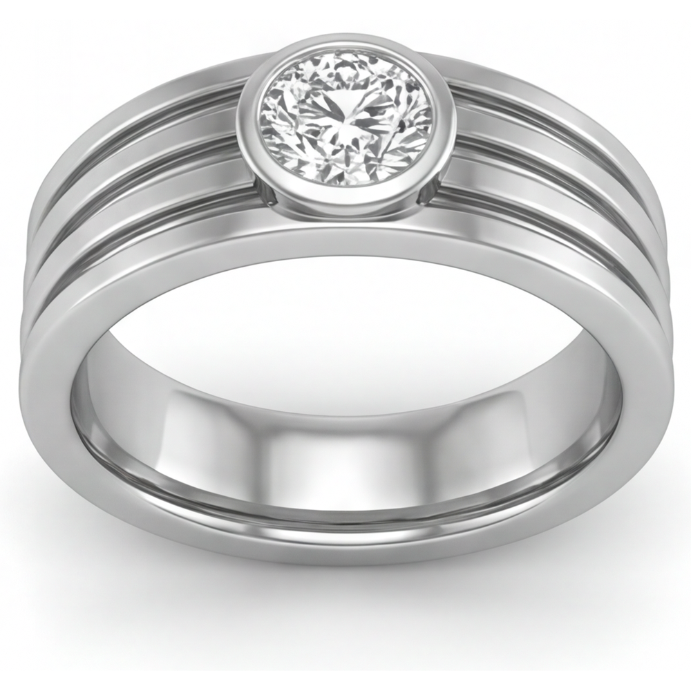 Bague pour Homme Or Blanc 14 Carats avec Diamant – vue de face