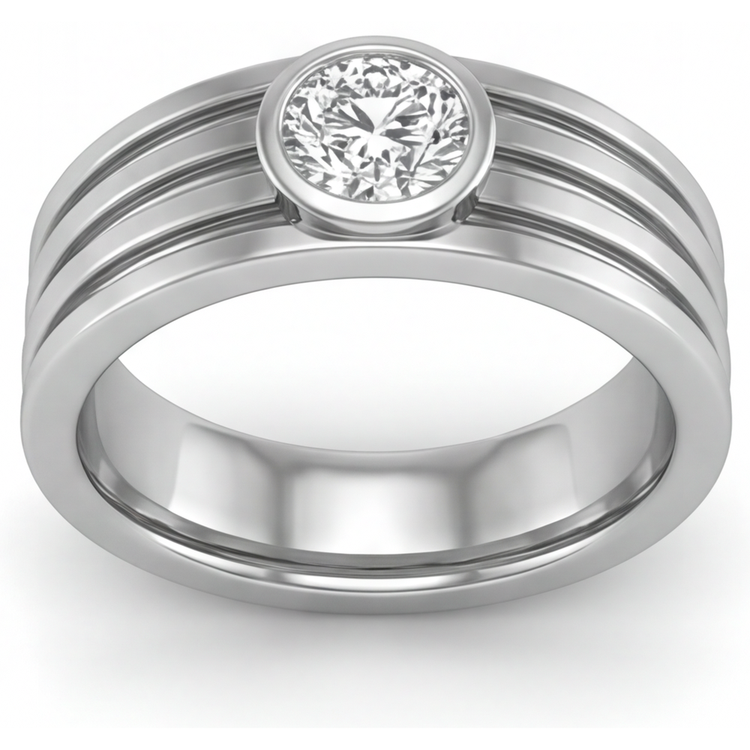 Bague pour Homme Or Blanc 14 Carats avec Diamant – vue de face