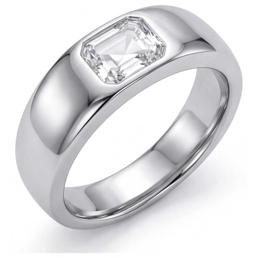 Taille à Degrés Diamant bague en Or 14K Blanc – vue de face