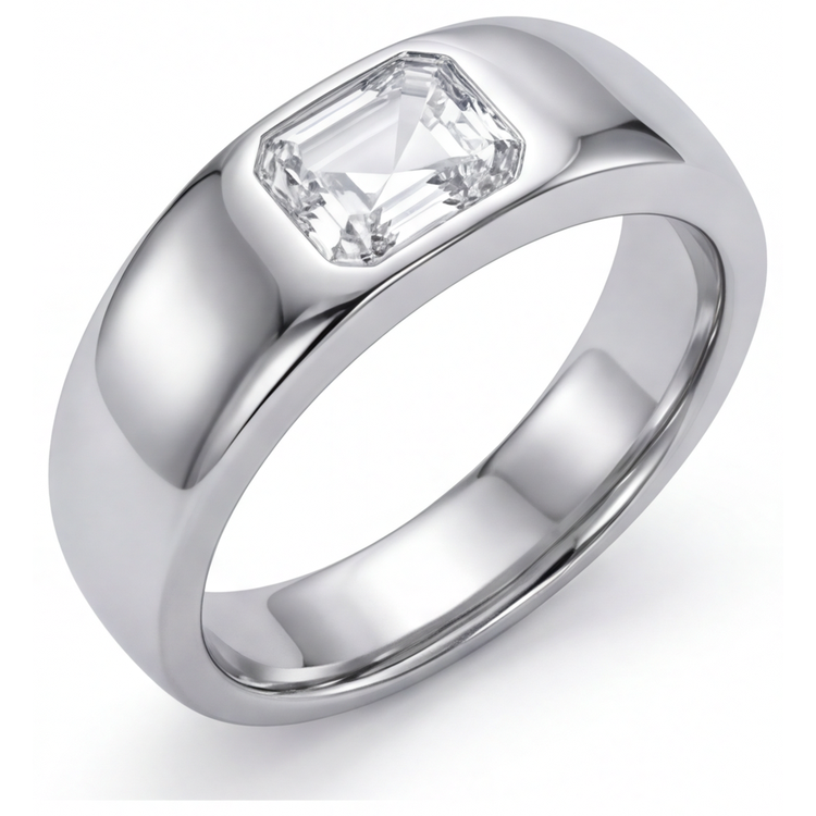 Taille à Degrés Diamant bague en Or 14K Blanc – vue de face