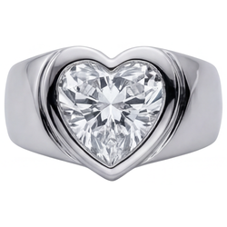 Diamant Heart Bague pour Homme – 4 carats en Or Blanc 14 Carats