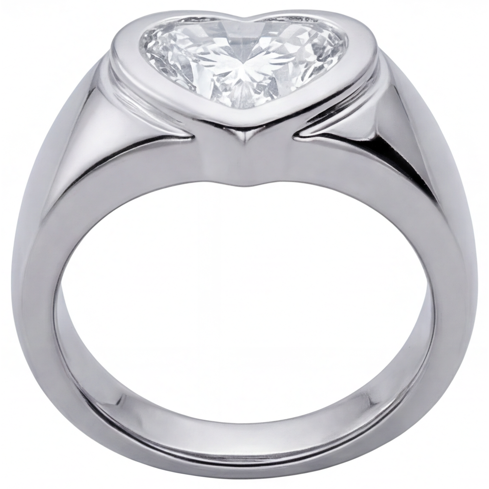 Diamant Taille Cœur Bague pour Homme en Or Blanc 14 Carats – vue d'angle