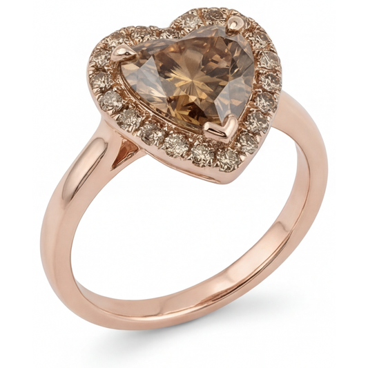 Diamant Forme Cœur Bague Sertie Halo en Or 14K Rose – vue de face