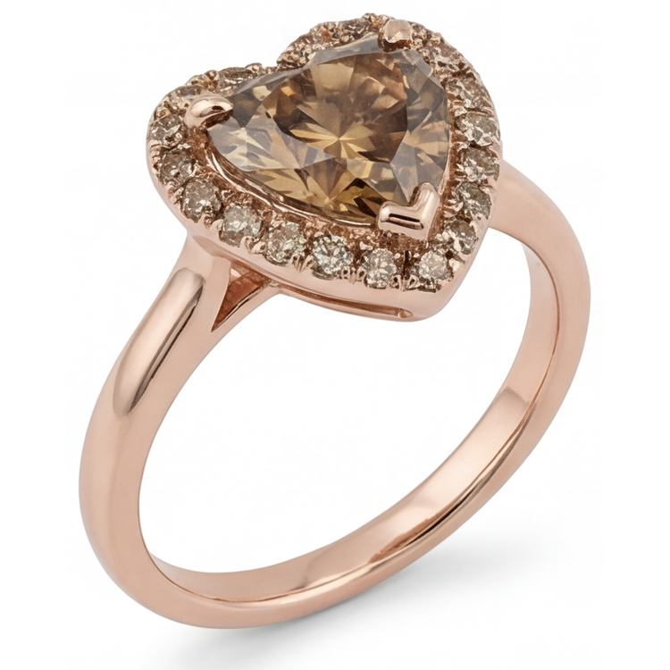 Diamant Forme Cœur Bague Sertie Halo en Or 14K Rose – vue d'angle