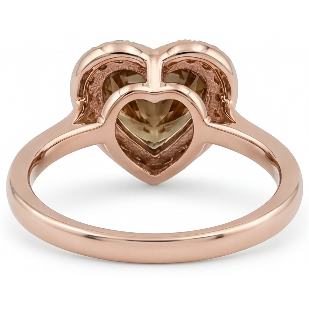 Forme Cœur Diamant bague en Or 14K Rose – vue de profil