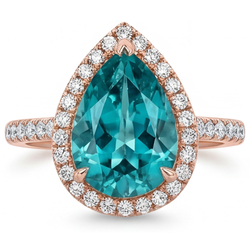 Diamant Bleu Diamant Bague Sertie Halo 3,5 carats – Or Rose 14