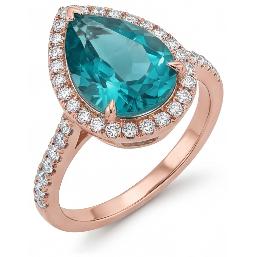 Diamant Bague Sertie Halo 3,5 carats Or Rose 14 Carats – vue de face