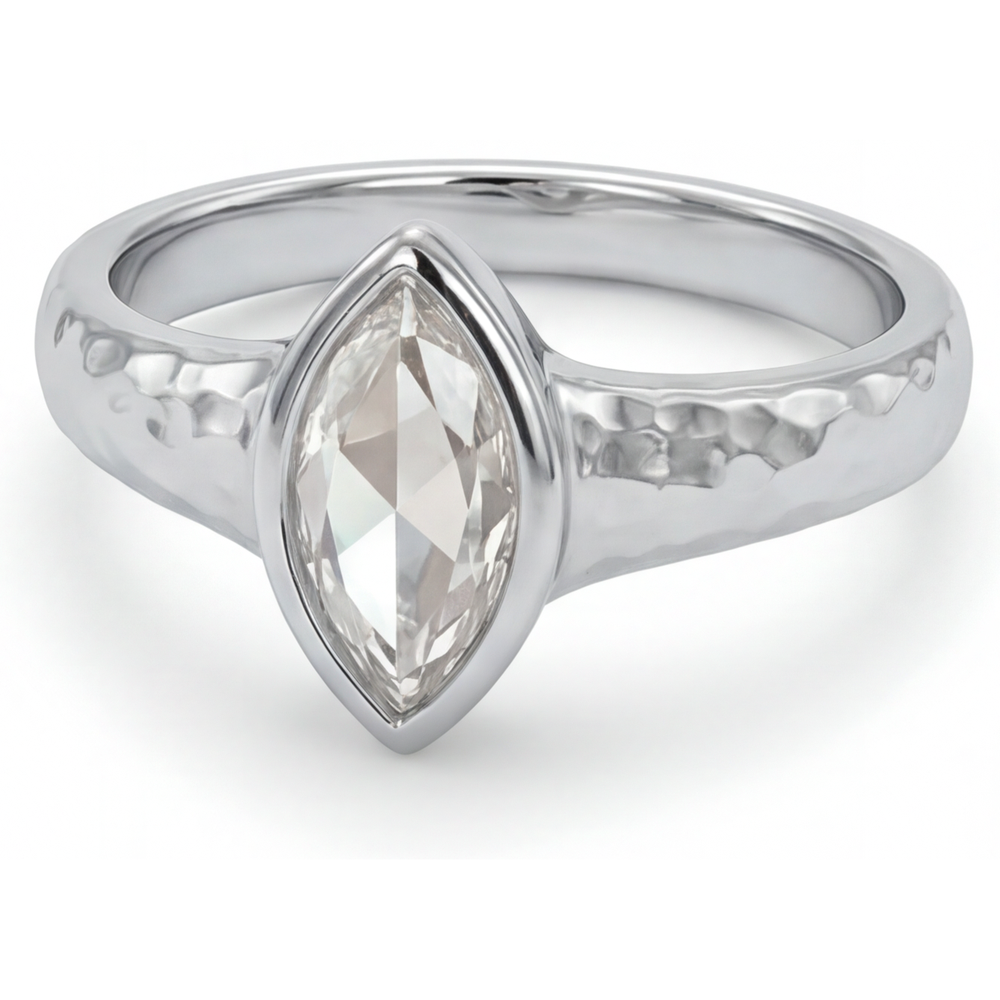 Taille Marquise Diamant bague en Or Blanc 14 Carats – vue de côté