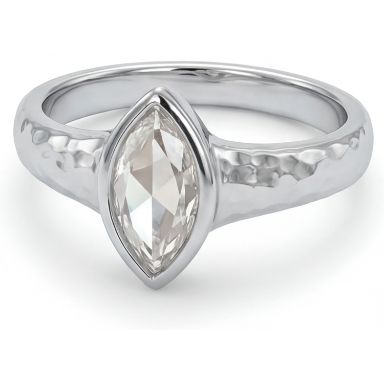 Taille Marquise Diamant bague en Or Blanc 14 Carats – vue de côté