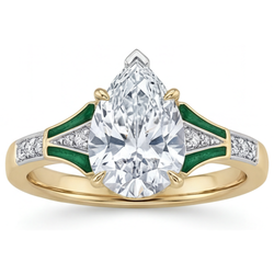 Fait à la main Diamant Bague Solitaire avec Accents 2 carats