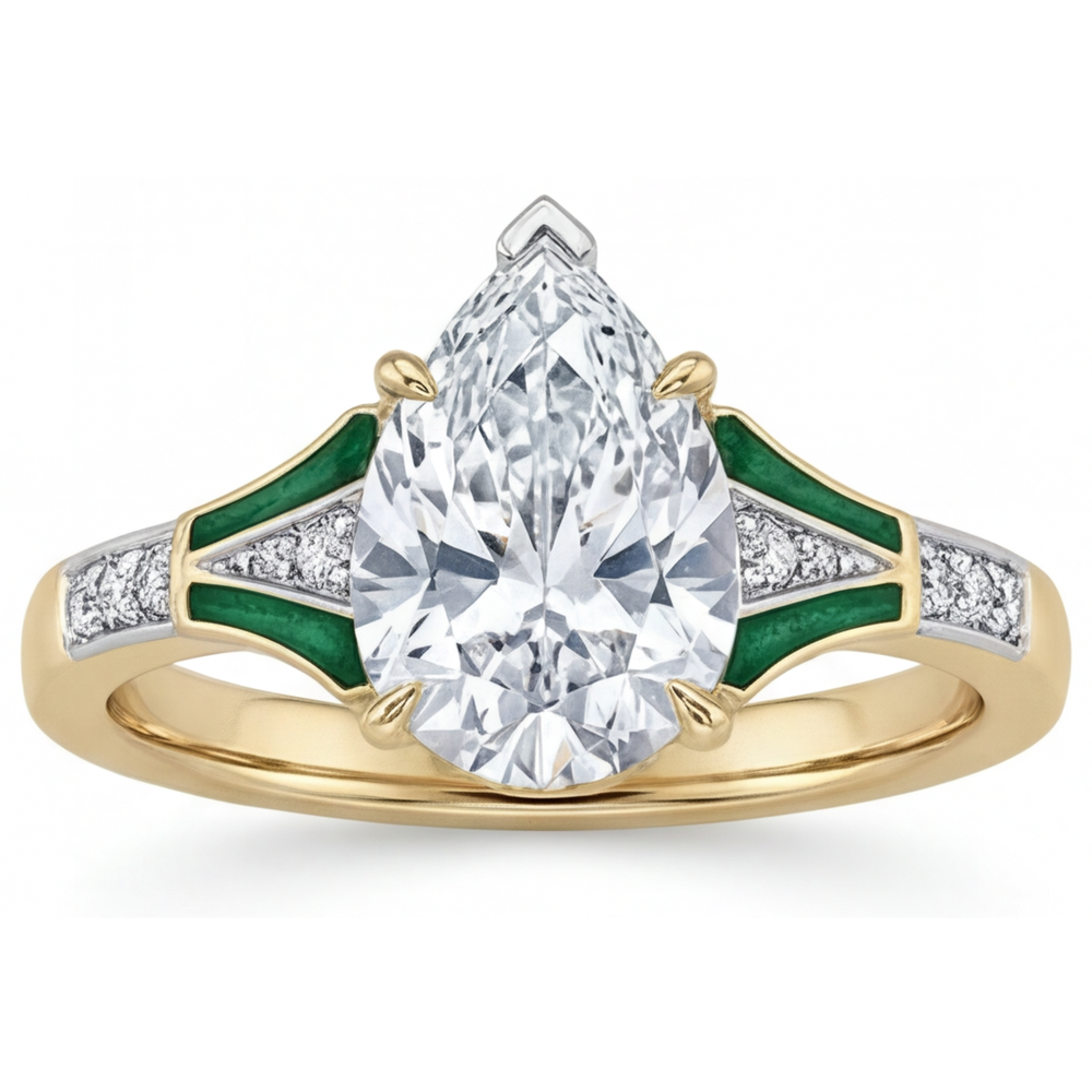 Diamant Taille Poire Bague Solitaire avec Accents en Or Bicolore 14 Carats – vue principale