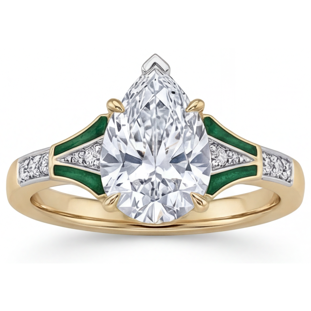Taille Poire Diamant bague en Or Bicolore 14 Carats – vue de face