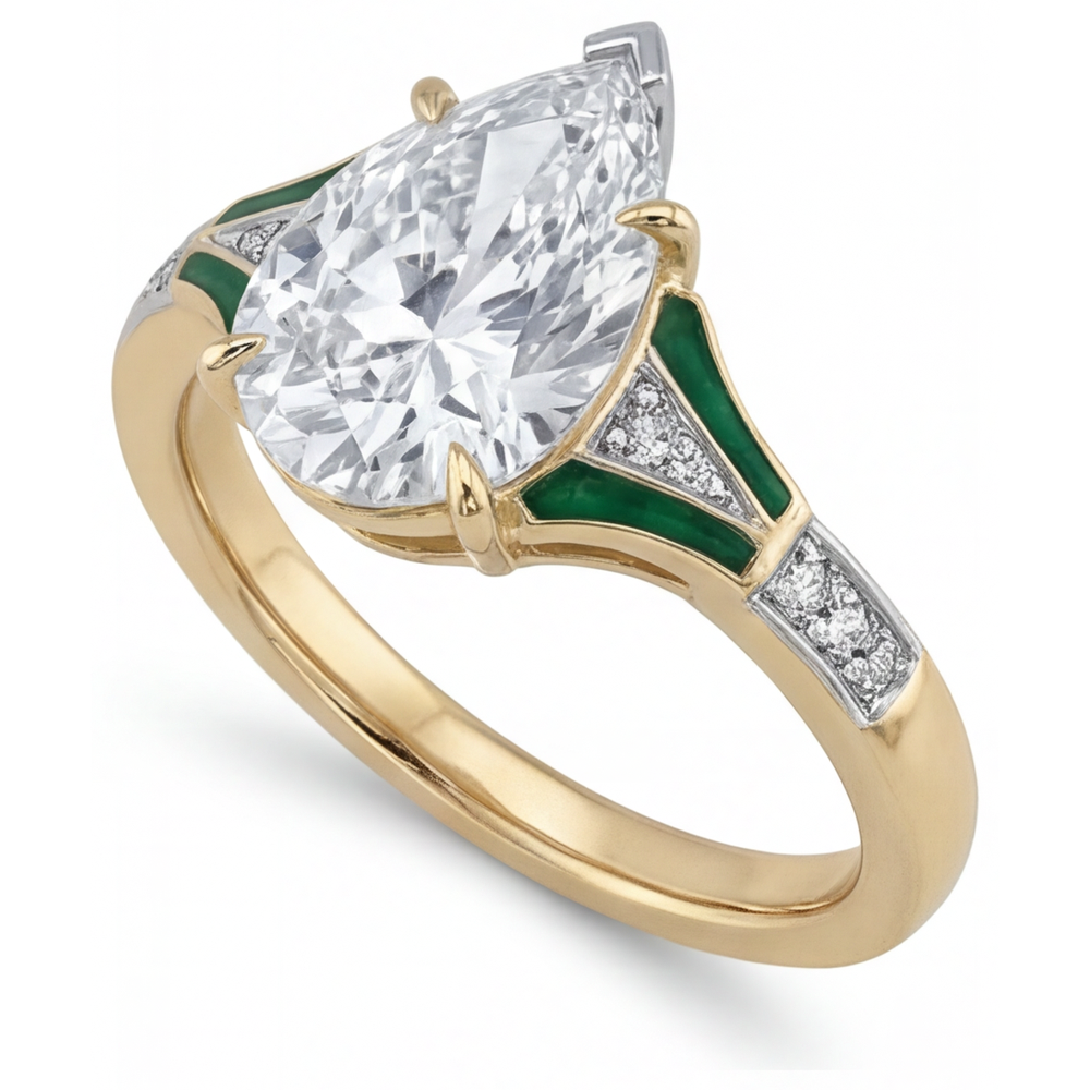 Bague Solitaire avec Accents Or Bicolore 14 Carats avec Diamant – vue d'angle