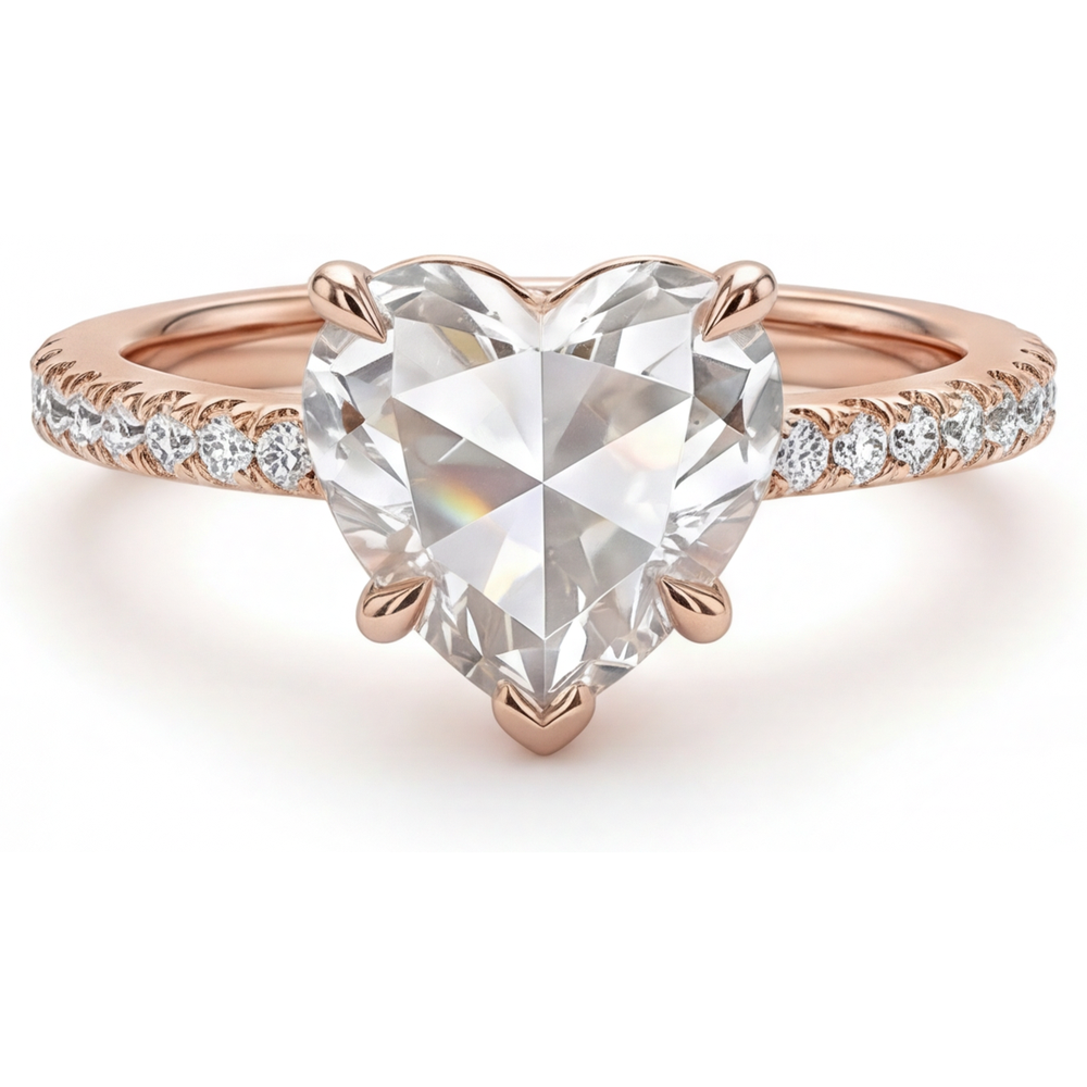 Bague Solitaire avec Accents Or Rose 14 Carats avec Diamant – vue principale