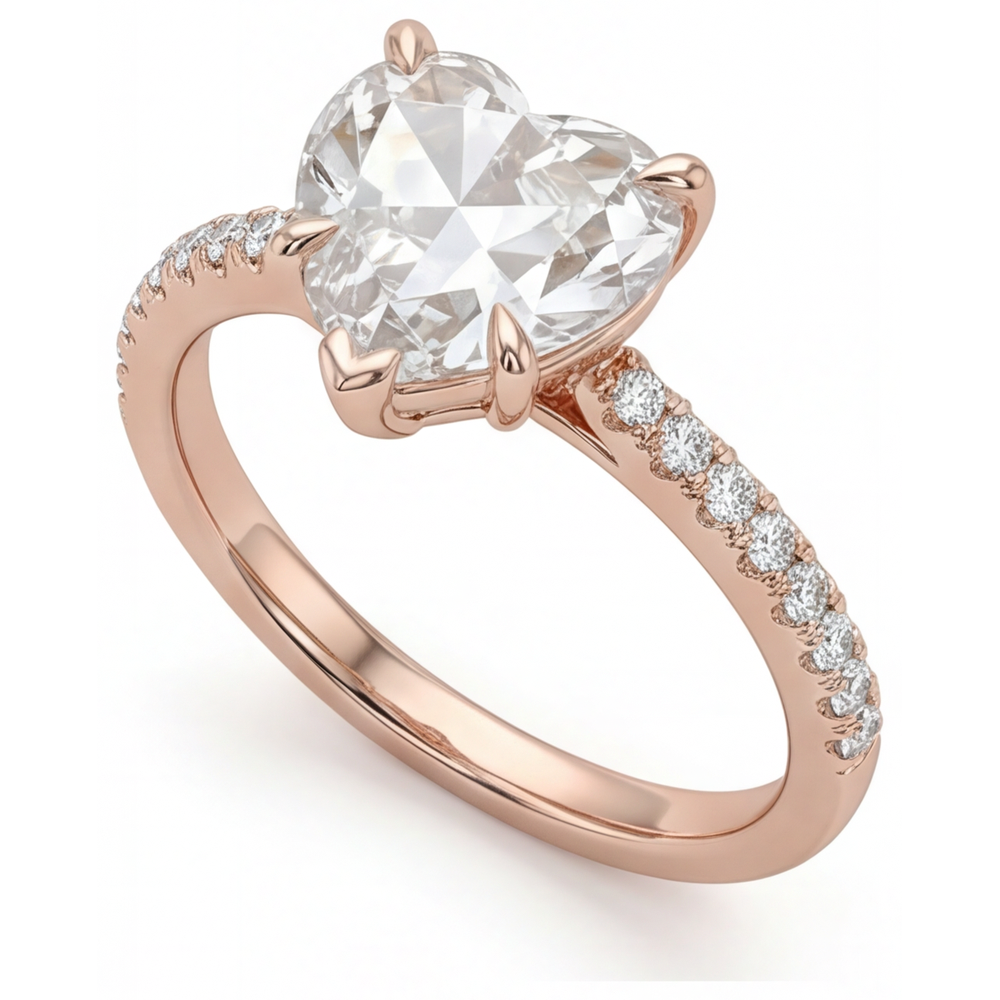 Forme Cœur Diamant bague en Or Rose 14 Carats – vue de face