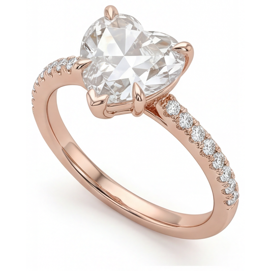 Forme Cœur Diamant bague en Or Rose 14 Carats – vue de face