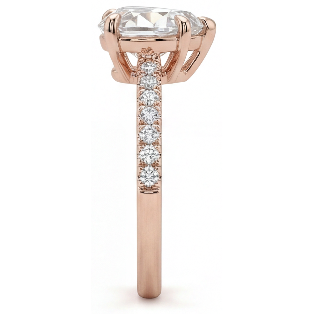 Diamant Forme Cœur Bague Solitaire avec Accents en Or Rose 14 Carats – vue de profil