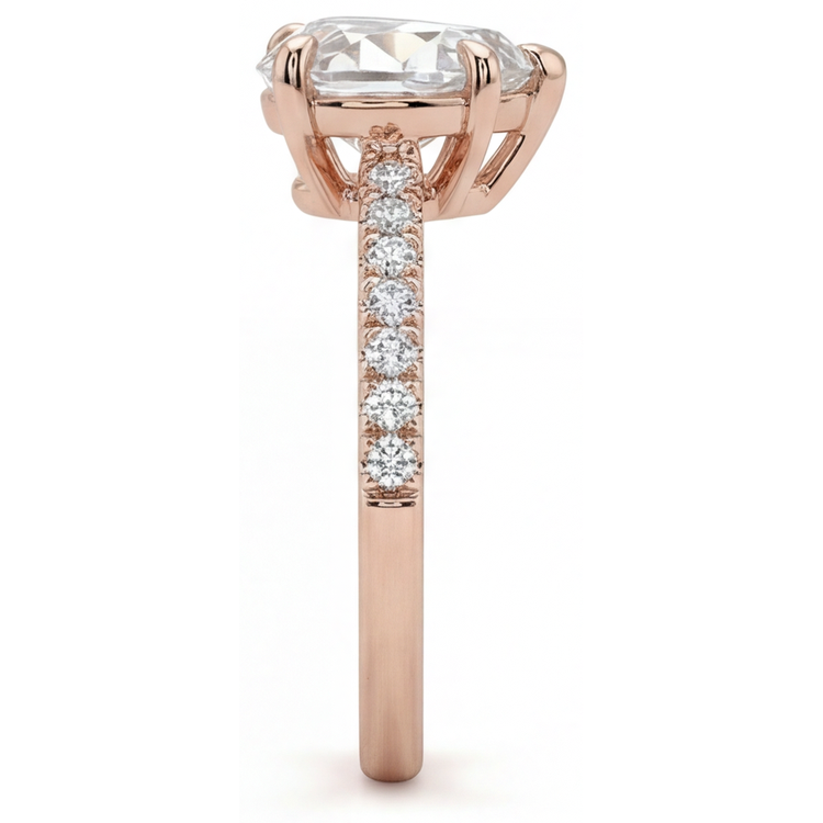 Diamant Forme Cœur Bague Solitaire avec Accents en Or Rose 14 Carats – vue de profil