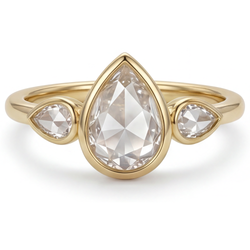 Diamant Taille Rose Bague Trilogie 1,50 carats en Or 14K Jaune