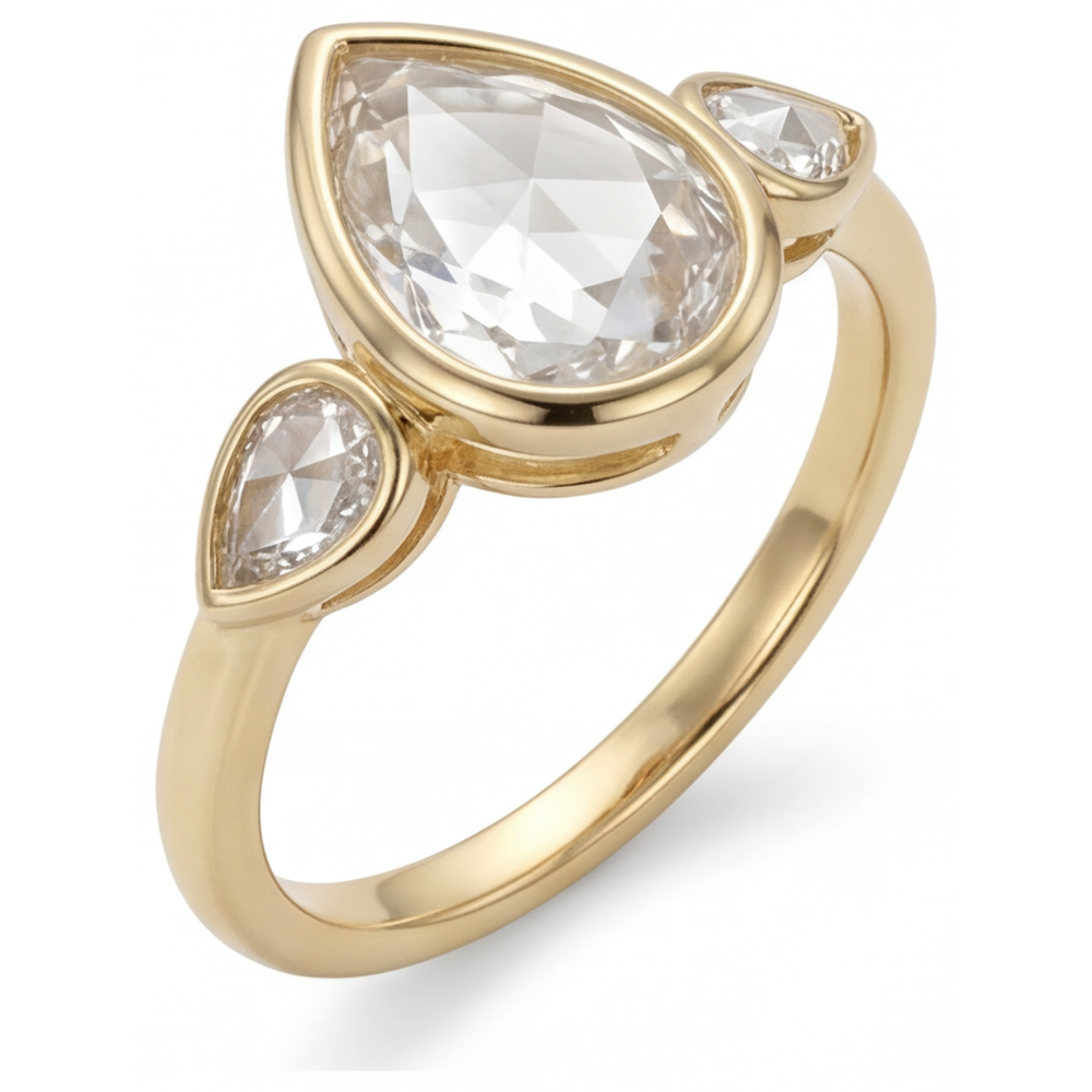 Goutte Diamant bague en Or 14K Jaune – vue de face