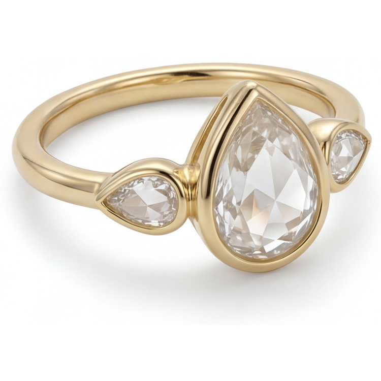 Goutte Diamant bague en Or 14K Jaune – vue de côté