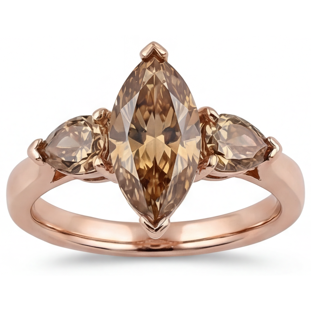 Bague Trois Pierres Or Rose 14 Carats avec Diamant – vue de face