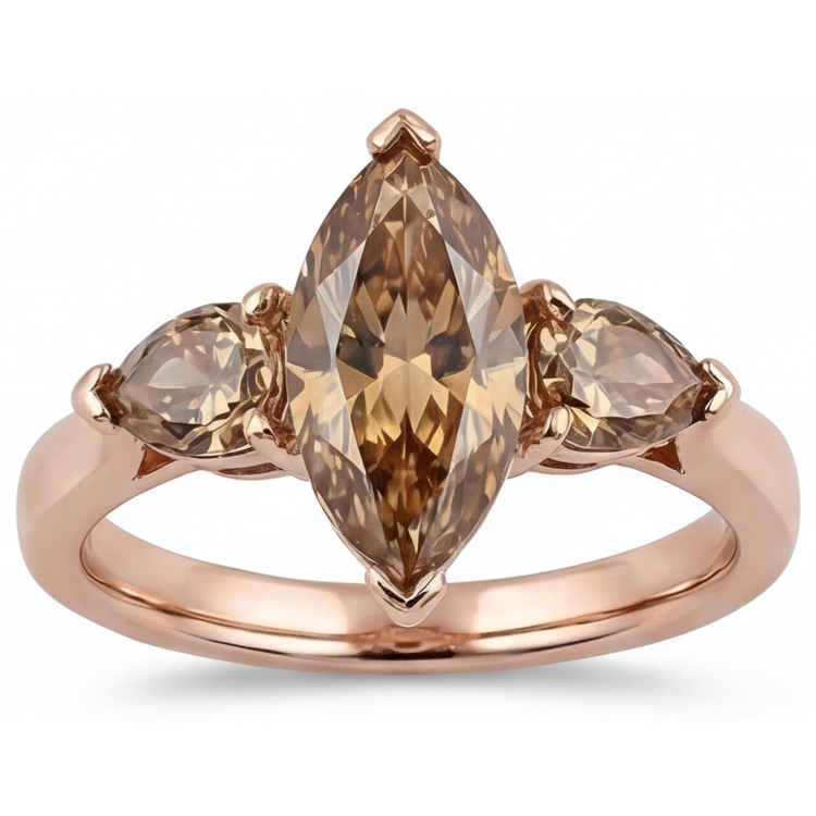 Bague Trois Pierres Or Rose 14 Carats avec Diamant – vue de face