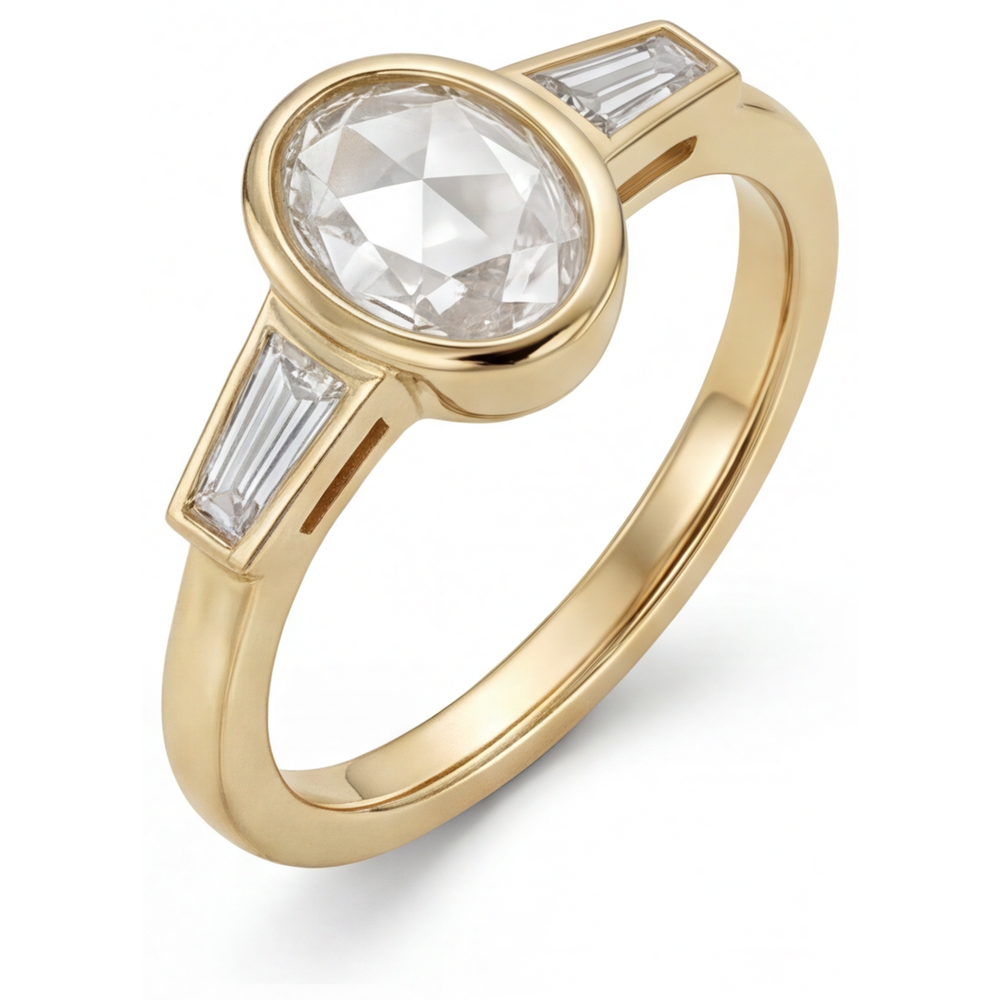 Ovale Diamant bague en Or 14K Jaune – vue de côté