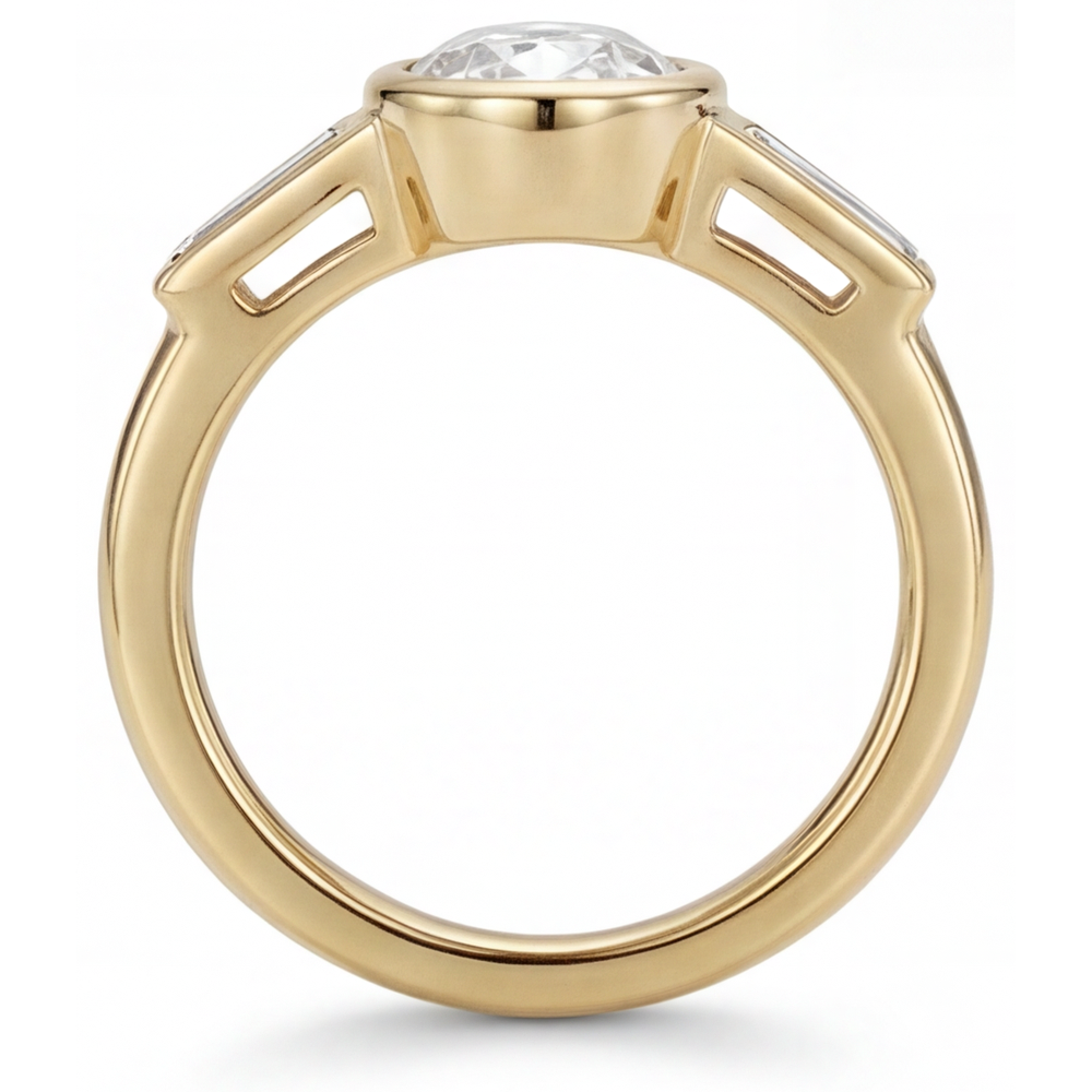 Diamant Bague Trois Pierres 2-carats Or 14K Jaune – vue de profil