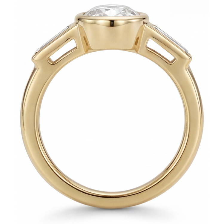 Diamant Bague Trois Pierres 2-carats Or 14K Jaune – vue de profil