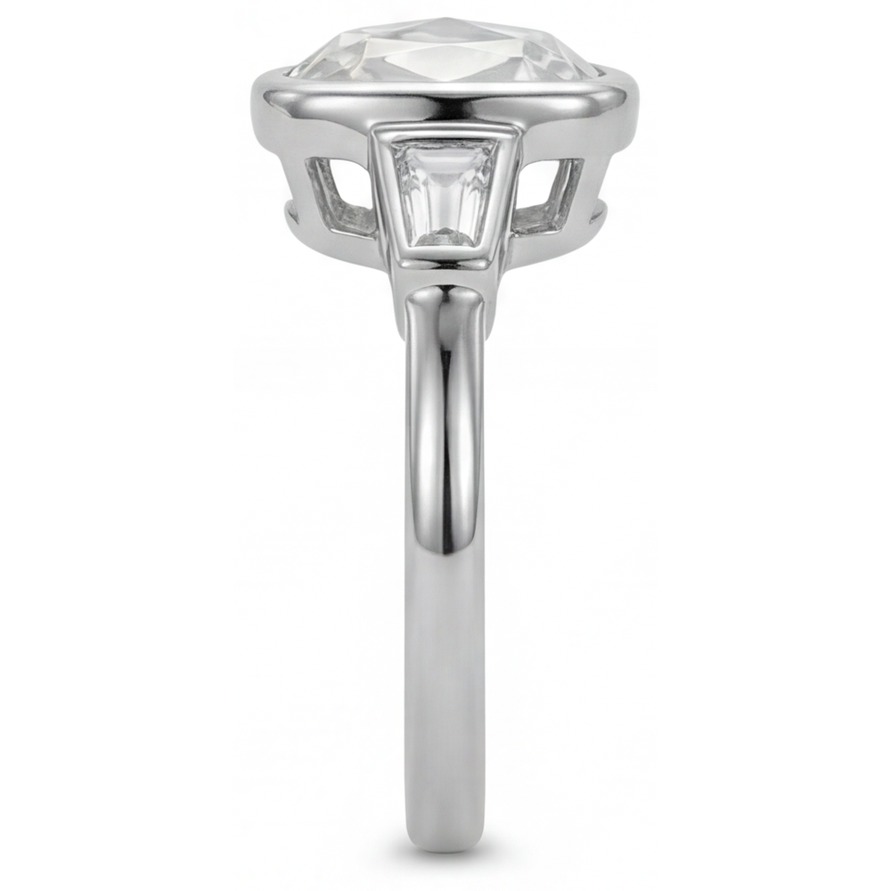 Diamant Coussin Bague Trois Pierres en Or Blanc 14 Carats – vue de côté