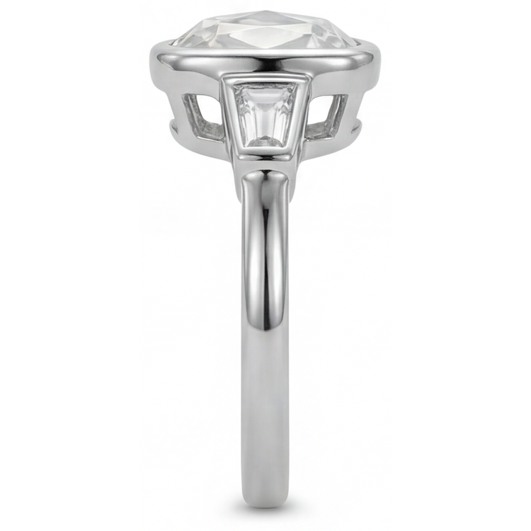 Diamant Coussin Bague Trois Pierres en Or Blanc 14 Carats – vue de côté
