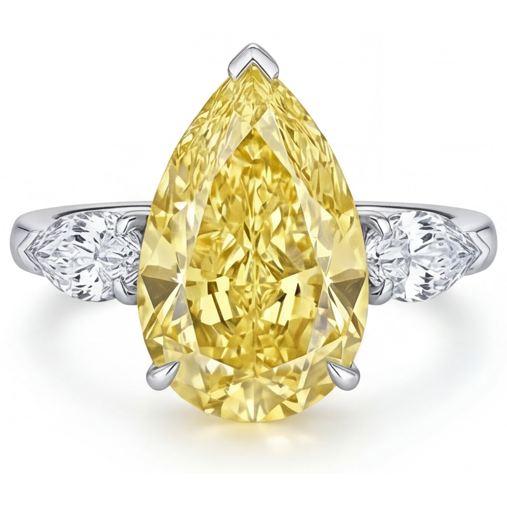 Goutte Diamant Canari bague en Or Blanc 14 Carats – vue de face